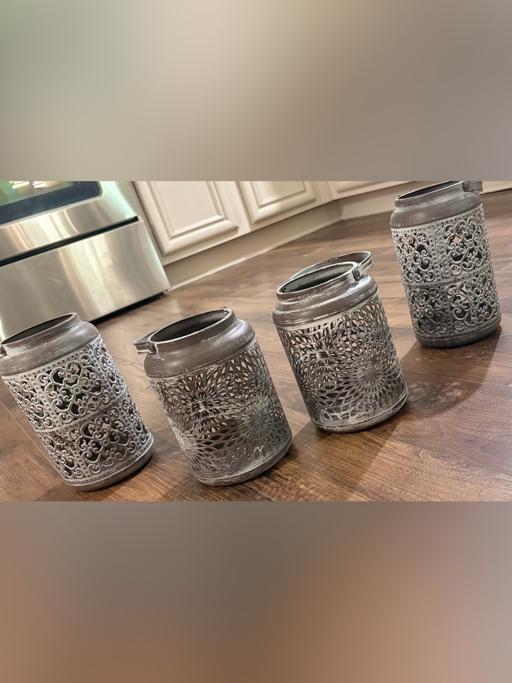 Decorative Metal Lantern Set - Distressed Silver Home Accents